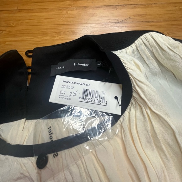 NWT PROENZA SCHOULER-Bicolor Draped Crepe Top In Ercu and Black. Size 8 - Picture 5 of 8